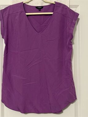 Express Purple V-Neck Cap-Sleeve Blouse